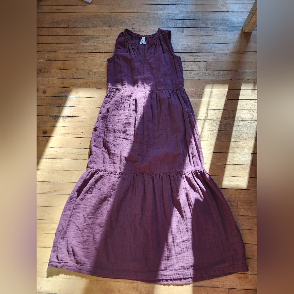 pact purple cotton maxi dress with pockets small
